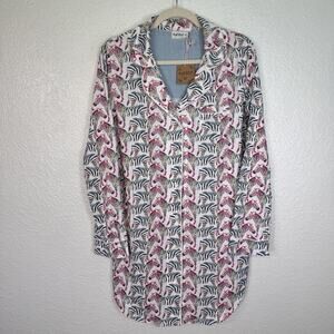 Hello Nite! Sleep Shirt Womens Small Zebra Print Long Sleeve Pajama Dress NEW